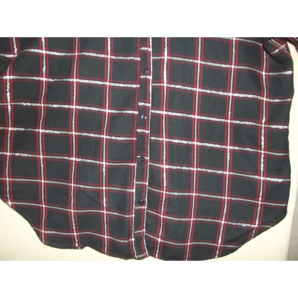 Company One Woman Shirt Plus 1X Navy Blue red Silver Metallic Plaid button-down - Picture 8 of 13